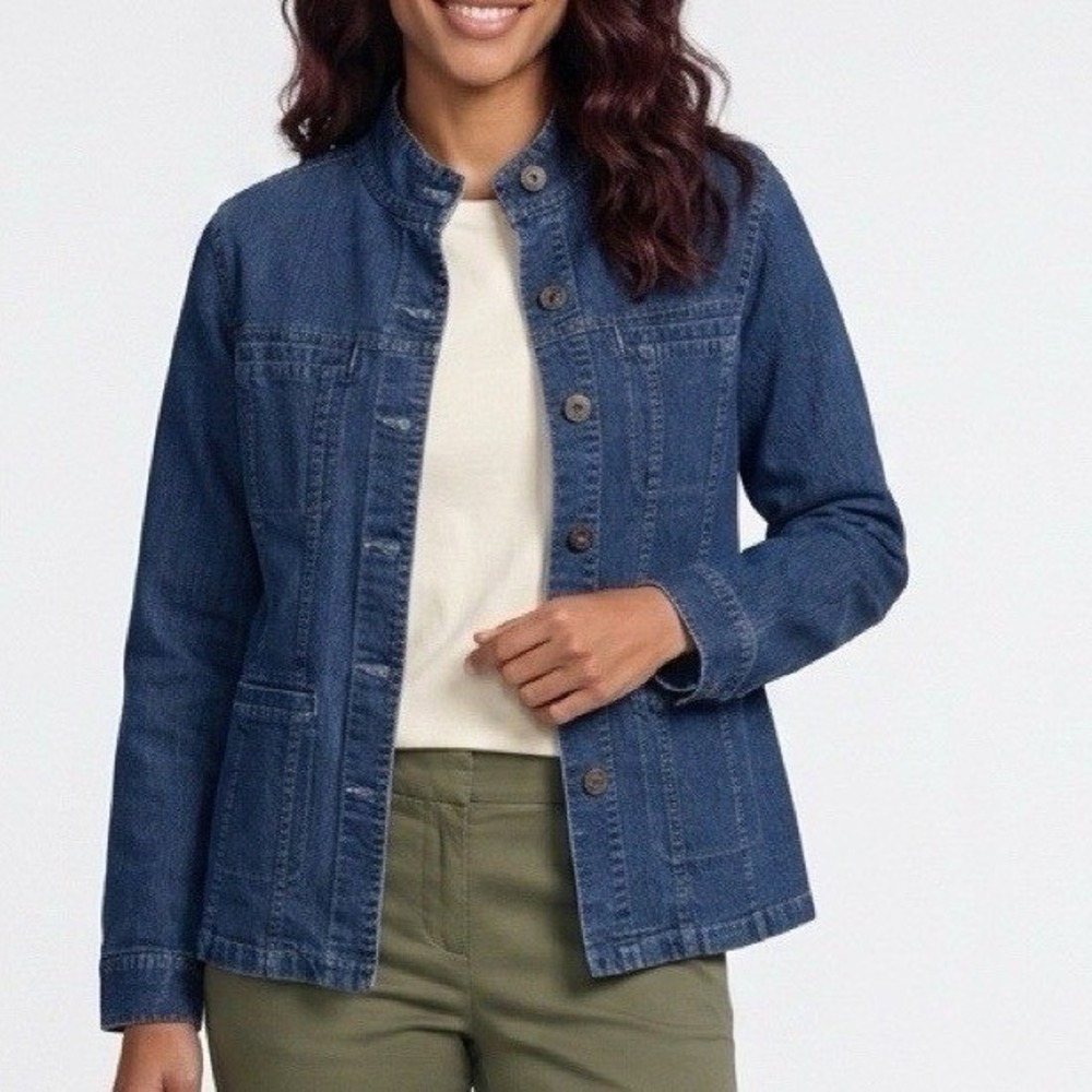 Rebecca Malone Denim Jacket Women S Blue Chore Coat‎ Stretch Cotton Blend